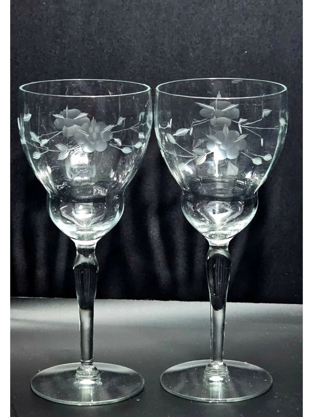2 Vintage Weston Floral Wine Glasses 8